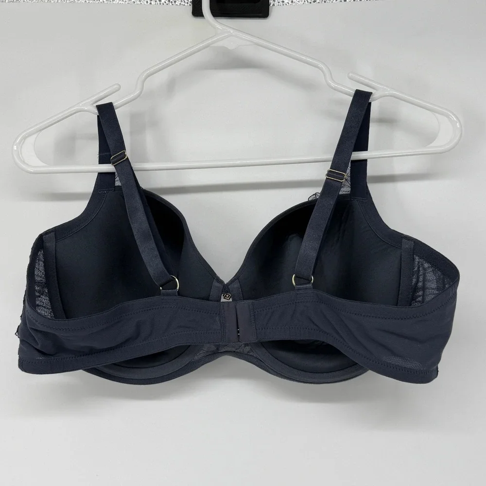 ThirdLove Petal Lace Demi Bra Stormy Night Gray 42B Floral Mesh Underwire